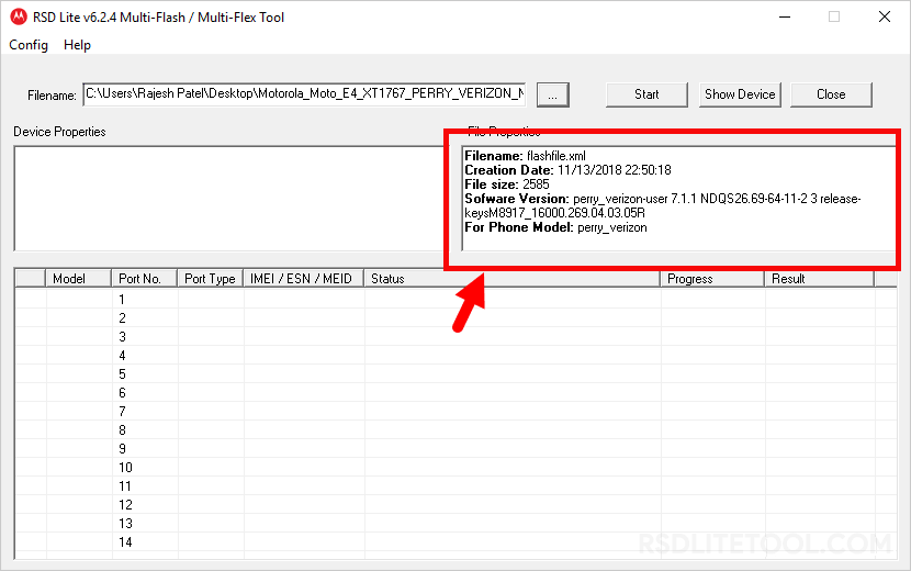 RSD Lite Tool File Info