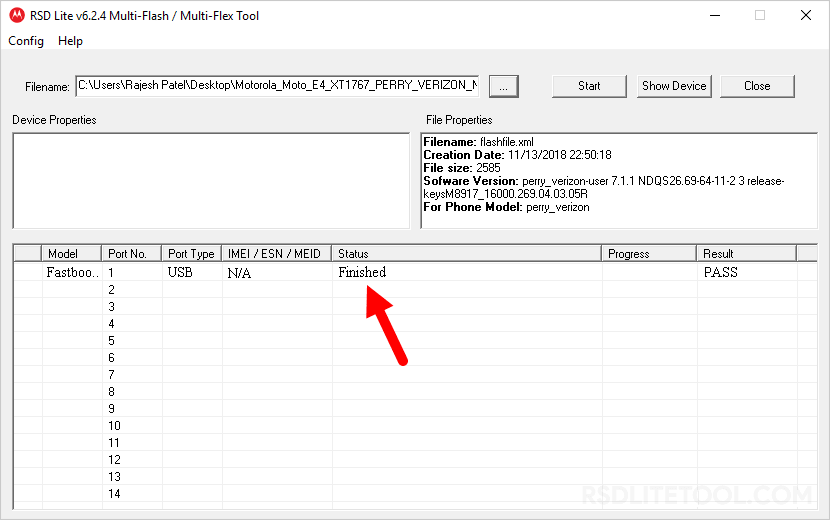 RSD Lite Tool Finished